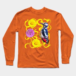 A woodpecker and flowers Long Sleeve T-Shirt